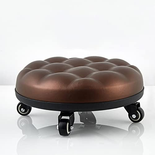 GZSLKSCD Runder, kompakter Rollhocker mit Rollen, 13 cm hoch, Drehhocker, niedriger Hocker mit Rollensitz und PU-Lederpolsterung (braun) (braun)