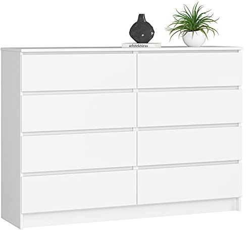 AKORD Commode K-140 avec 8 tiroirs | Commode Classique pour La Chambre, Salon | Meuble de Rangement | L60 x H57 x P35 cm | Poids 26 kg Blanche