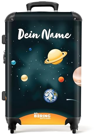 NoBoringSuitcases.com Maleta Infantil, Maleta Mediana, Maleta Personalizada, Maleta Niño Ruedas, Maletas Niño, Maletas de Viaje Grandes 23 Kilos (67 cm - 72 L), (Sistema planetario - Azul Oscuro)