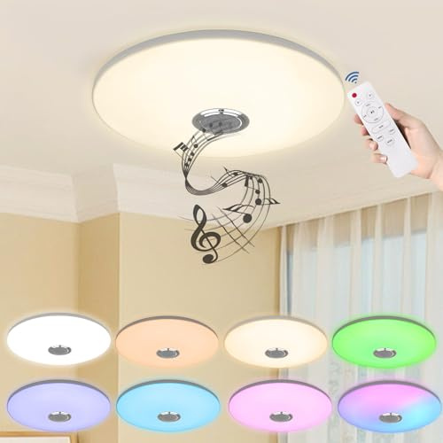 ACXIN 72W LED Deckenlampe Dimmbar mit Bluetooth Lautsprecher, Farbwechsel RGB, Steuerbar per Fernbedienung und App, für Wohnzimmer, Schlafzimmer, Küche, Kinderzimmer
