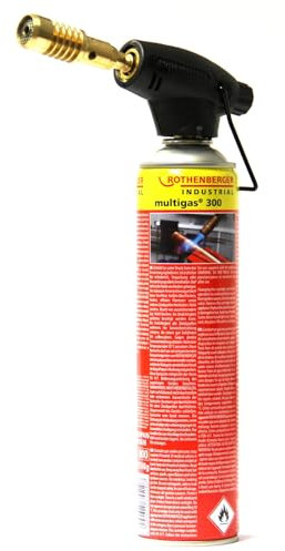 sopomarkt24 Hochleistungs Gas Lötgerät – Lötbrenner für Hartlöten (bis Ø 15mm), Weichlöten (bis Ø 22mm), Anwärmen, Arbeitstemperatur 710°C, Messing-Bauweise, inkl. Multigas 300 Kartusche & Stützbügel