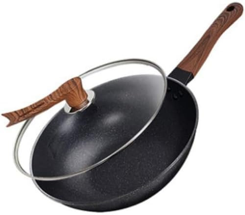 SGKOMN Wok Antiaderente per Uso Domestico Wok a Fondo Piatto Pentola Multifunzionale per Cottura a induzione con fumi Non oleosi per fornelli a Gas