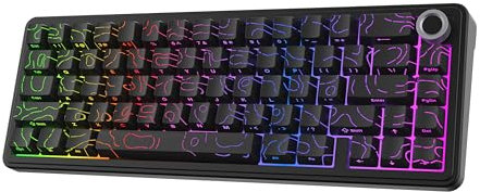 EPOMAKER X AULA F65 PRO Wireless Mechanical Gaming Keyboard, Hot-Swappable, Knob & Shine-Through PBT Keycap, RGB, BT/2.4GHz, qwerty us, 65% layout (Black Topographic, Icesoul Switch)