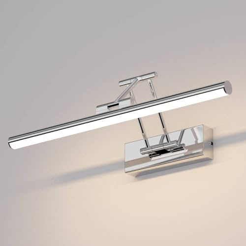 Klighten Led Lampada Da Specchio Bagno 40cm,Lampada Da Parete Rotante Ip44,12W 970 LM Luce Specchio Bagno Led,Applique Moderno In Alluminio,Bianco naturale 4000K,Cromo