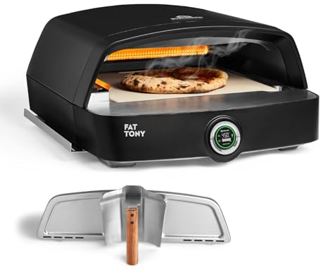 BURNHARD® Gas-Pizzaofen FAT TONY, 450 °C – 650 °C | 8 kW Outdoor Ofen für Pizza (62,5 x 57,5 x 28,5 cm) inkl. Cordierit-Pizzastein, geeignet für Terrasse, Balkon und Garten