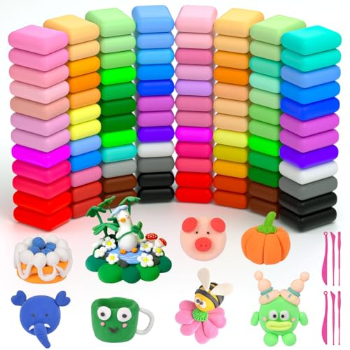 AUAUY 96PZ Argilla da Modellare, Pasta Modellabile Magica Essiccante all'Aria con 6 Utensili, Plastilina Regalo Giochi, Giochi per Bambini e Bambine da 3 Anni, Attività Fai da Te e Arti e Mestieri