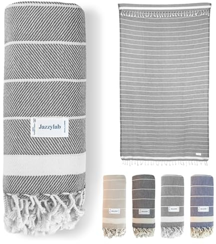 VEREV hamam-handduk | 100% bomull | Fint fiskbensmönster | Elegant & snabbtorkande | Perfekt för wellness & resa | Grå, 90x180 cm