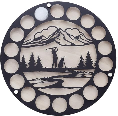 UNICRAFTALE Wall Golf Balls Display Case Wall Mounted Poplar Board Golf Ball Holder Display Holds 18 Balls Round Golf Ball Display Stands for 35cm Collector’s Wall Mount Decor