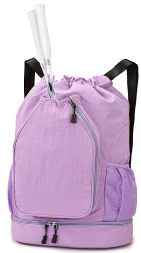 unisoul Turnbeutel mit Kordelzug, Sportbeutel mit Schuhfach, Rucksack Verstellbar Tunnelzug Gymsack Hält 2 Schläger für Tennisschläger Badmintonschläger Pickleball Paddel Squashschläger