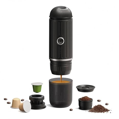 VXDEFP Machines à café,Cafetière portative, Machine à expresso portable 2 en 1, capsules compatibles et café moulu, pression de 19 bars, parfaite for les voyages, le camping