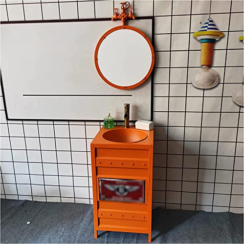 Lavabo sur Pied Art Hotel Home ; Meuble sous Vasque Brillant au Sol (A : Rouge, sans Miroir) (B : Orange, avec Miroir)