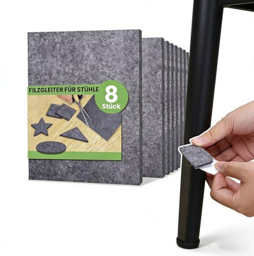 XoeLLe 8 Pezzi Feltrini per Mobili Pesanti, 16 × 20 cm Feltro Adesivo, Tappi per Sedie, Tagliare in Qualsiasi Forma 4 mm di Spessore Protezione per Pavimento Ammortizzatori Antirumore (Gris Stile A)