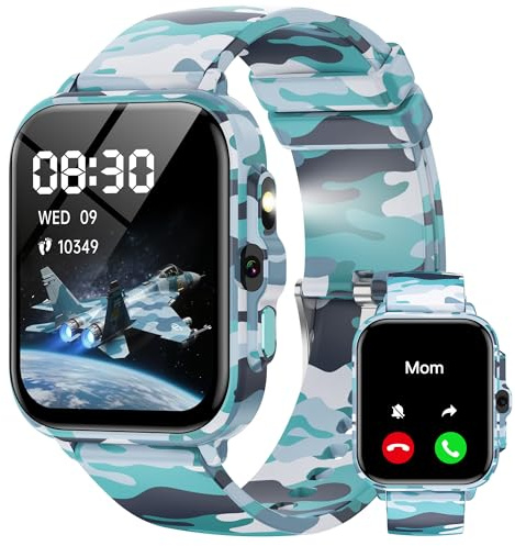 Smart Watch for Kids Boys Age 5-12, Ai Functions Games HD Touch Screen Watches with Video Camera Music Player Pedometer Heart Rate Sleep Tracker Christmas Birthday Gifts for Boys (Camouflage, 1.85)