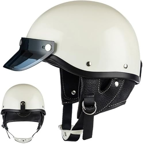 Motorcykelhjälmar herr och dam, retro öppen hjälm i tysk stil, mopedskoterhjälm för vuxna, vintage halvskal motorcykelhjälm, ECE/DOT-godkänd C,S=52–53 cm