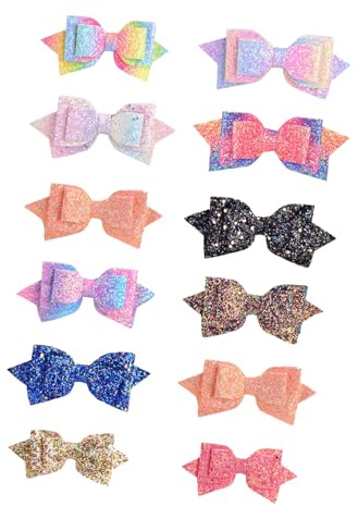 MUELODSIC 12 Stück Pailletten Haarspangen mit Schleifen für Babys Mädchen Bunte Babyhaarschleifen aus Umweltfreundlichem Material Haarschmuck für Alltag und Party