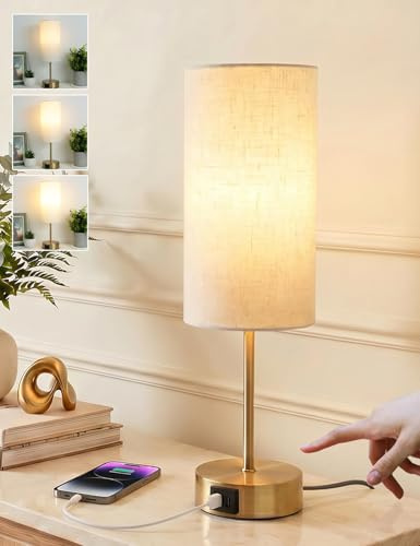MILLUXXi Bedside Lamps, Touch Lamps with Dual USB Charging Port, Gold | 3-Way Dimmable Small Table Lamp for Living Room Bedroom Nightstand Bed Side Kids Room Dorm Office, Warm White (Bulb Included)