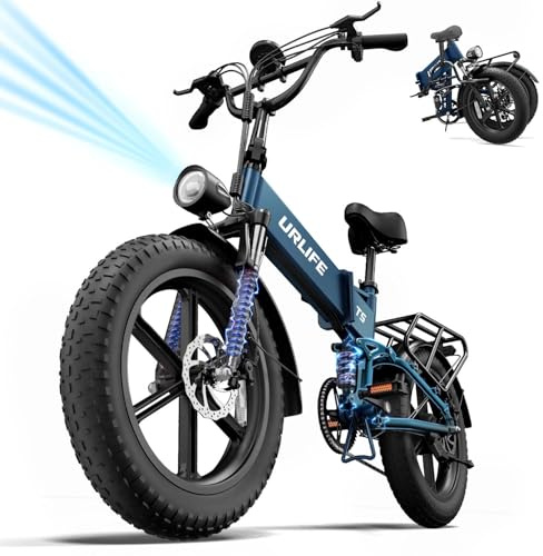 URLIFE Bici Elettrica Pieghevole, 20 * 4 Fat Tire E BIKE Batteria Rimovibile da 48V 13AH, Bicicletta Elettrica Sospensione Completa, 7 Velocità ebike da per Ogni Terreno