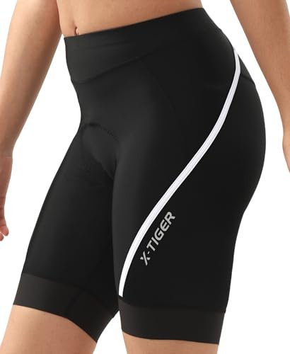 X-TIGER Short Cycliste Femme avec Rembourré pour Cuissard Velo Short VTT | Séchage Rapide Respirant Poche Arrière Zippée Ceinture élastique Bas de Pantalon Antidérapants