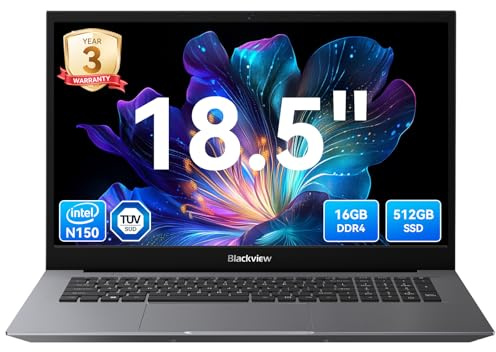 Blackview 18.5 Laptop, N150 Processor up to 3.6GHz, 16GB RAM Laptop with 512GB SSD, Full HD Display Laptops, Support WiFi 6, BT5.2, 3*USB3.2, Dual Speakers, 8000mAh Long-Lasting Battery