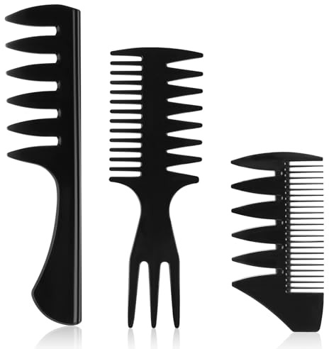 AYBUY 3 st hårstyling kamset, mäns svart bred tandad textur kam, hårborstset för Quiff, slät, undercut
