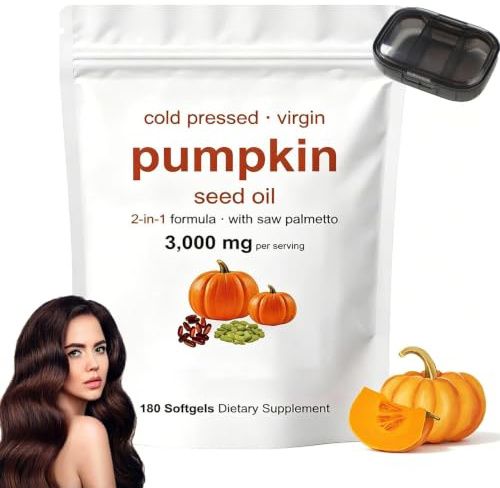 Olio di Semi di Zucca e Saw Palmetto 180 Conteggio, Olio di Semi di Zucca per Capelli, Ingredienti naturali, Adatta a uomo e donna