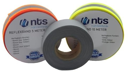 nts Nähtechnik 5 Meter Reflexband, Reflektorband, in 7 Breiten, Farbauswahl (gelb-Silber-gelb, 50mm)