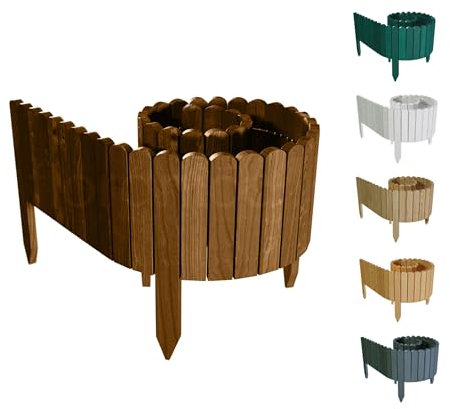 Floranica Rasenkante Höhe 30 cm Braun 200 cm Lang Gartenzaun Flexibler Holzzaun Gartendeko Gartenpalisade für Beeteinfassung, Mähkante Rollborder, Steckzaun Blumenbeet Umzäunung für Garten