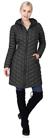 Outdoor Ventures Women's Hooded Lightweight Warm Winter Long Quilted Puffer Coat-L,36