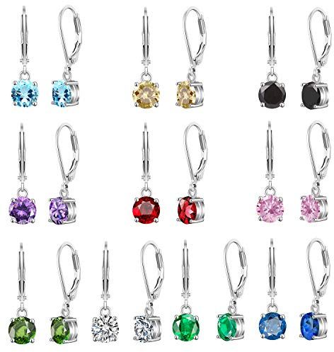 4-10 Pairs Silver Small Hoop Earrings with CZ Charm for Women-Flawless Cubic Zirconia LeverBack Drop Earrings for Women (10 pairs -CZ)