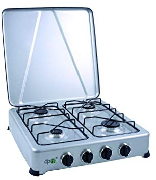 Fornello a Gas GPL 4 Fuochi + Coperchio e Coprifiamma Campeggio Portatile Cucina