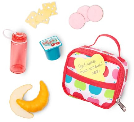 Our Generation Lunch Set for 18-Inch Dolls, Let's Do Lunch Bag, Fashion | 7-piece school lunch accessory set with zip-up apple-print bag, note, yogurt cup, water bottle, and play food, 3+ Years