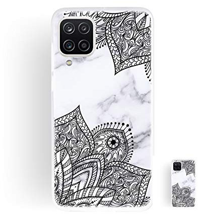HopMore Hülle für Samsung Galaxy A12 Handyhülle Matt Weich Silikon Weiß Marmor Handytasche Muster Schlank Transparent Bumper Soft Schutzhülle Stoßfest Dünn Silikonhülle Cover - Blume A
