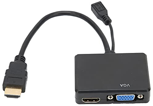 Adaptateur HDMI vers VGA HDMI, Répartiteur HDMI 1 Entrée HDMI VGA HDMI 2 Sortie, Double Affichage 1080P Convertisseur HDMI vers HDMI VGA(Noir)