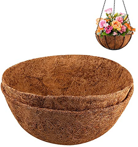 cotaour 2Pcs Round Coconut Liners for Hanging Basket, Replacement Planter Liners for Flowers, Vegetables, Garden Pot, Outdoor Indoor, 12 inch