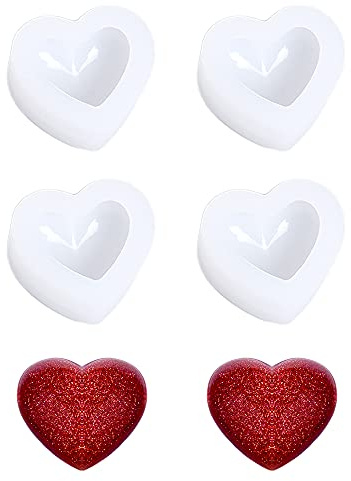 Nifocc Herzförmige Silikonform 3D Herz Gießformen Liebe Herz Epoxidform Schimmel Schmuck Gussform Für Schmuck Herstellung DIY Handwerk Handgemachte Fertigkeiten Seifen - 4 Stück klein