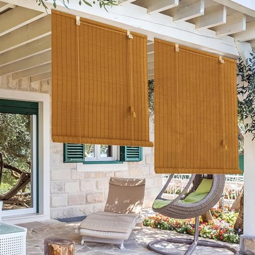 MADECOSTORE Roll'up Bambou Fines Lattes pour intérieur et extérieur - Chamois - L120 x H250cm