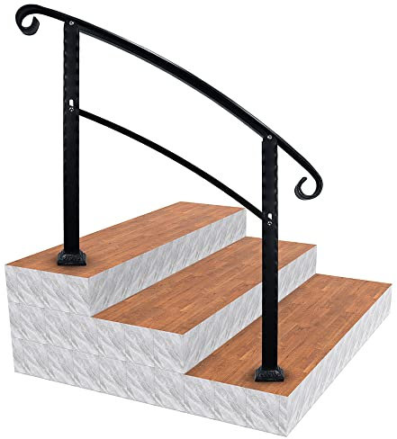 hzexun Main Courante Escalier,Rampe D'escalier Intérieur & Extérieur,10KG Main Courante Balustrade Avec Revêtement En Poudre Noir Mat Pour Béton Ou Bois,Passerelle,Porche,Terrasse