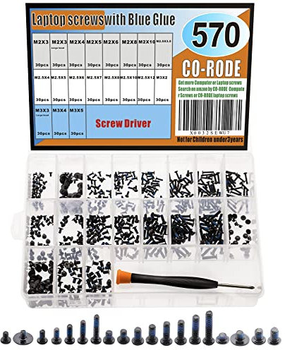 CO-RODE 571pcs 19-Size Notebook Laptop Screws, Computer Screw Set w/Blue Glue,Screw Driver, for SSD Motherboard Fan Power Graphics Hard Drive