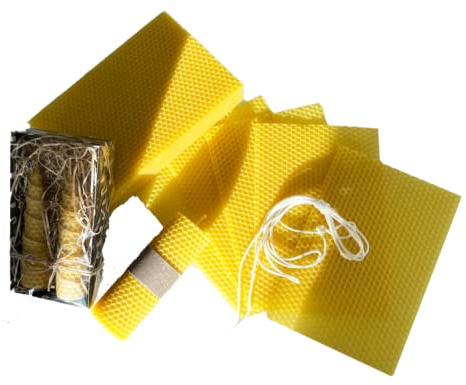 Biene XXL Bienenwachs-Kerzen Bastelset für Kinder und Erwachsene 13 Große Kerzen Bienenwachs inkl. Docht | Bienenwachsplatten Duft DIY selber Machen (19cm x 39cm min. 13stck 1 Kg Paket, 1), Gelb