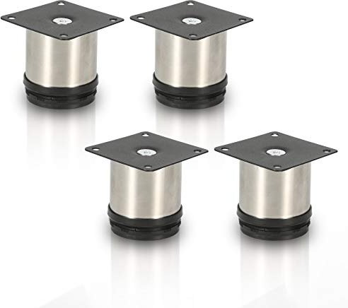 Sonnewelt 4er Set Möbelfüße | Hochwertige Edelstahl Möbelfuss | 50mm Verstellbare für individuelle DIY-Möbel | Möbelbeine Küchenschränke Edelstahl runde Schrankfüße