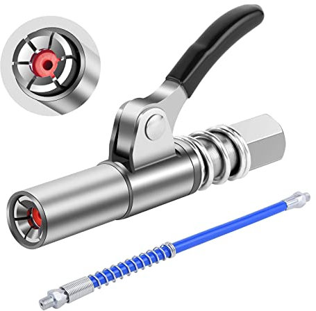 URAQT Pistolas de Engrase, Acoplador de Pistola de Grasa Manual, 1/8 NPT 12000 PSI Acoplamiento de Pistola de Grasa con 30cm Manguera Flexible, Boquilla de Engrase de Cierre Acoplamiento Automático