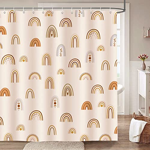Bonhause Cortina de Ducha Arcoíris Boho Abstracto Moderno Niñas 180 x 180 cm Cortina de Baño de Poliéster Impermeable Antimoho Lavable Cortina Ducha con 12 Ganchos
