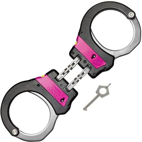 ASP Identifier Ultra Plus Handschellen mit Scharnier, doppelt schließend, farbige Handschellen, geschmiedete Aluminium-Manschetten, Polizei- und Strafverfolgungsausrüstung, Sicherheitsausrüstung, Rosa