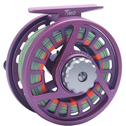 Maximumcatch Tino Fliegenrolle Lila/Schwarz in 3/4, 5/6, 7/8wt, und Fliegenfischen Rolle mit Schnüre (Lila(mit Schnüre), 7-8 WT)