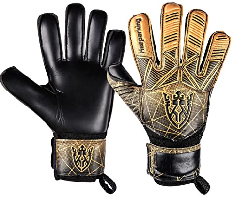 Keeperking - Guanti da portiere per adulti, bambini e adolescenti, con e senza protezione per le dita rimovibile, da 4 mm, unisex, (Oro, 6)