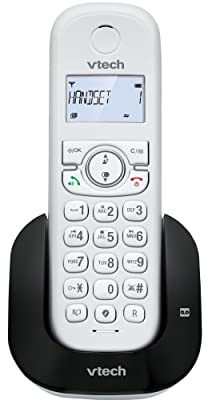VTech CS1550 DECT Cordless Phone with Answering Machine and Call Block, 1 Handset, Landline House Phones, White, Caller ID/Call Waiting, Redial, Handsfree, illuminated Display and Keypad