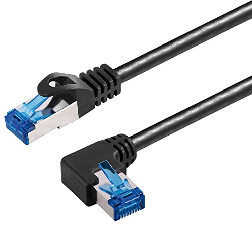 2m Sat-Fox Cat6A / S/FTP (PIMF) Patchkabel, nach links gewinkelt Netzwerkkabel für Router, PC oder Smart-TV