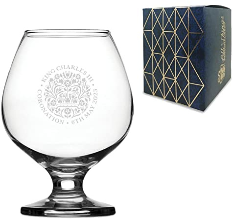 Engraved Commemorative Coronation of the King Brandy Cognac Glass, Official Coronation Emblem Cognac Glass to Commemorate the Coronation of King Charles III and The Queen Consort