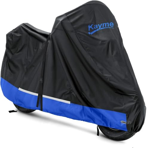 Kayme Funda para motocicleta 300D impermeable al aire libre, resistente para todo tipo de clima, protección UV contra la lluvia, con agujero de bloqueo, se adapta a Full Touring, Harley, Indian, BMW