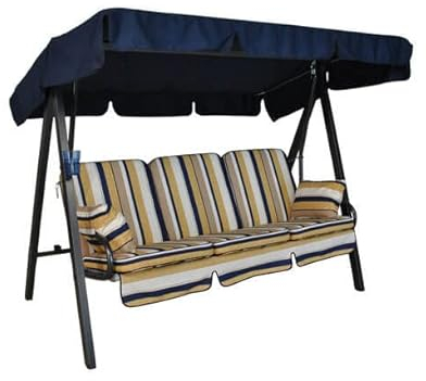 Angerer Freizeitmöbel GmbH Hollywoodschaukel Select - Gartenschaukel Made in Germany - Schaukel zum Sitzen, Liegen und Entspannen - mit Bett-Funktion - einfache Montage (Blau-Beige-Weiß gestreift)